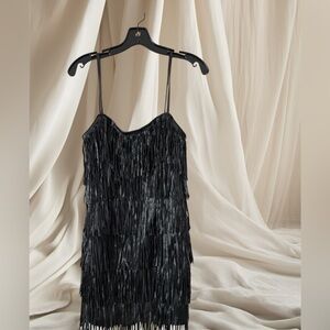 NWOT Women’s Fringe Dress Pretty Little Thing Size 4 Party Black Fancy Zipper